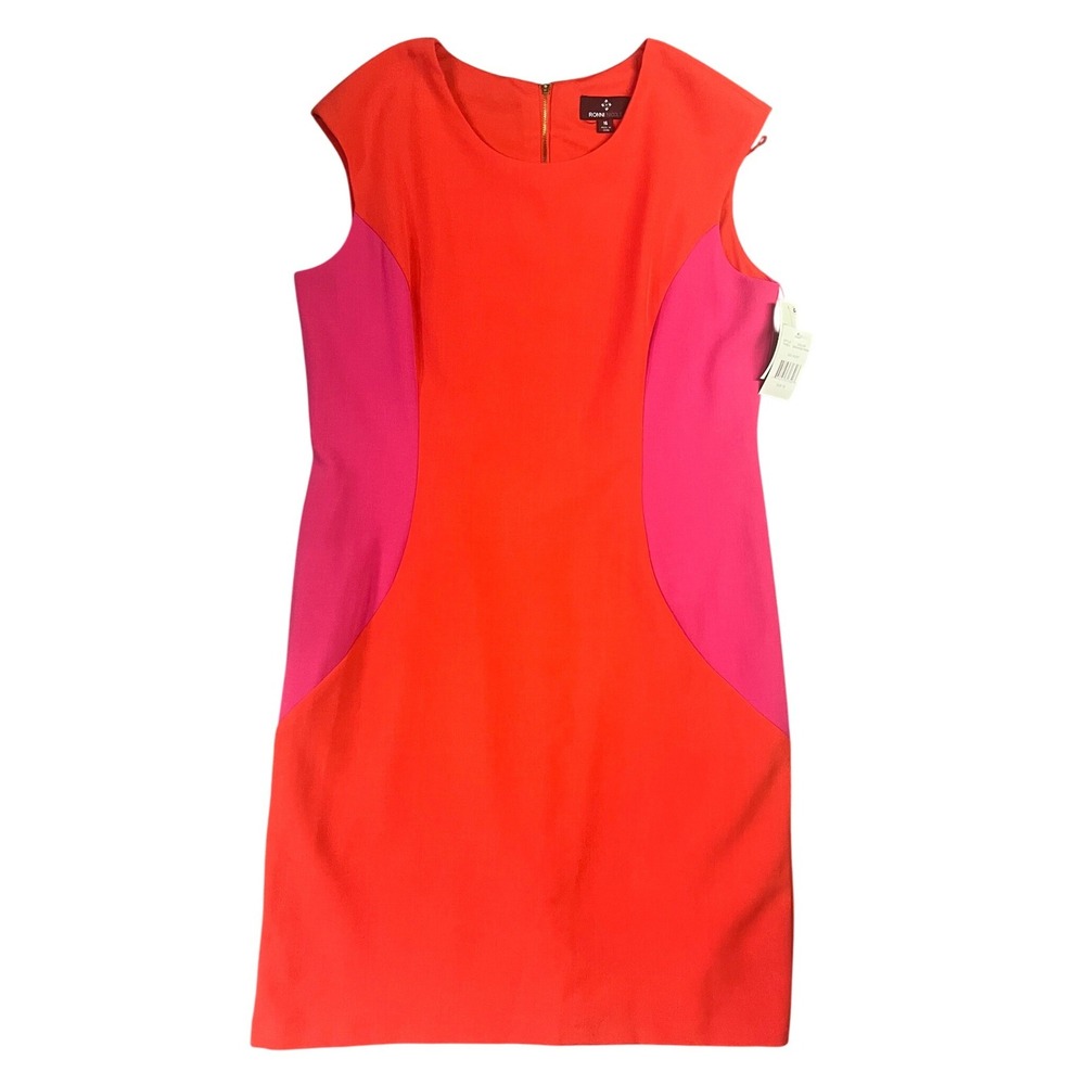 Ronni Nicole Colorblock Sheath Dress Women Size 16 Orange Pink New Sleeveless - Picture 2 of 8